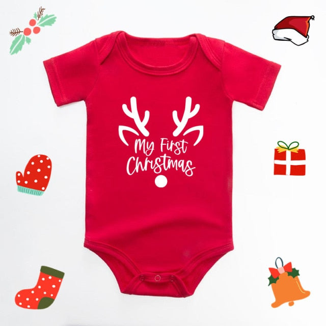 It's My First Christmas Reindeer Print New Year's Baby Clothes Red Bodysuit Cotton Christmas Romper Cute Infant Jumpsuit