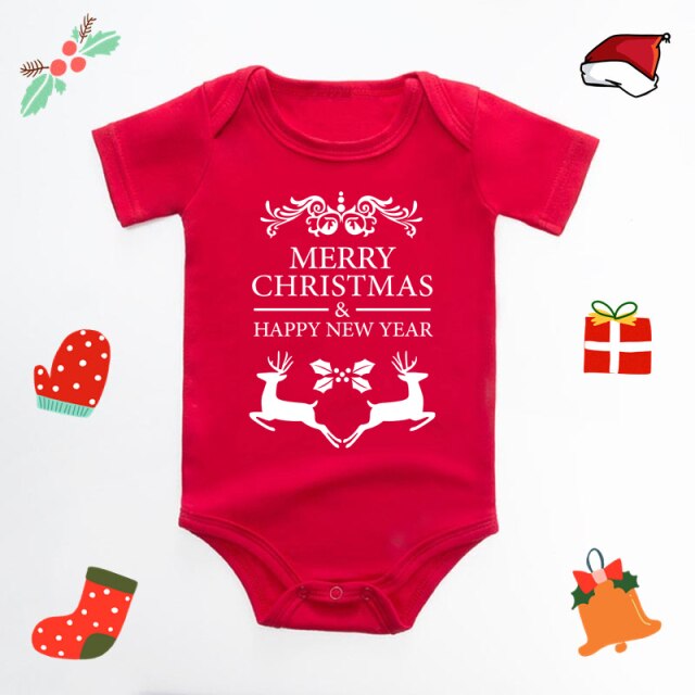 It's My First Christmas Reindeer Print New Year's Baby Clothes Red Bodysuit Cotton Christmas Romper Cute Infant Jumpsuit