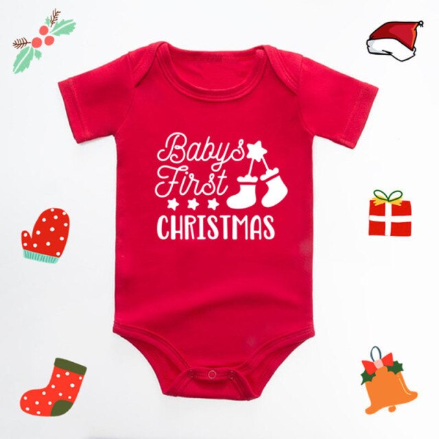 It's My First Christmas Reindeer Print New Year's Baby Clothes Red Bodysuit Cotton Christmas Romper Cute Infant Jumpsuit