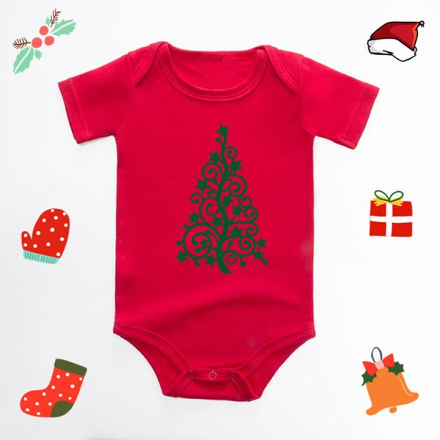 It's My First Christmas Reindeer Print New Year's Baby Clothes Red Bodysuit Cotton Christmas Romper Cute Infant Jumpsuit