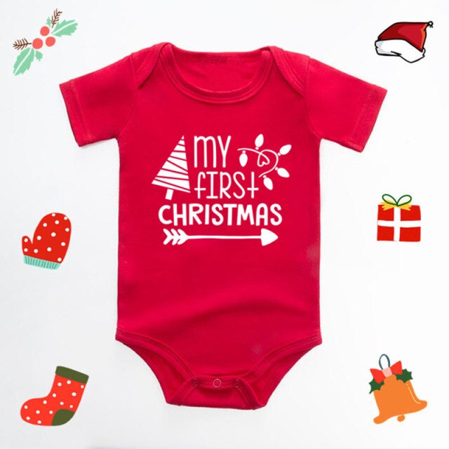 It's My First Christmas Reindeer Print New Year's Baby Clothes Red Bodysuit Cotton Christmas Romper Cute Infant Jumpsuit