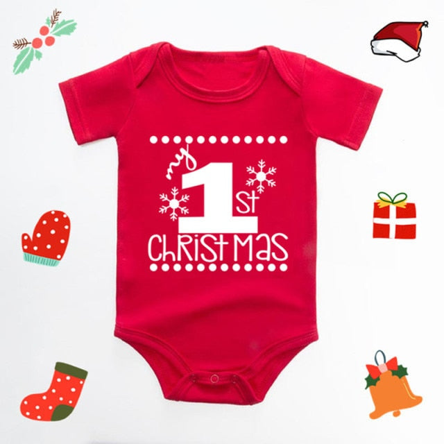 It's My First Christmas Reindeer Print New Year's Baby Clothes Red Bodysuit Cotton Christmas Romper Cute Infant Jumpsuit