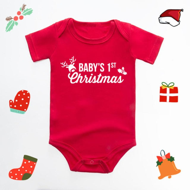 It's My First Christmas Reindeer Print New Year's Baby Clothes Red Bodysuit Cotton Christmas Romper Cute Infant Jumpsuit