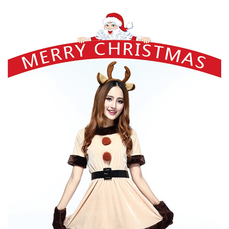 Women Reindeer Christmas Outfit Sexy Animal Adult Santa Claus Costume Cute Deer Tutu Dress XMAS Party Role Play Fancy Dress U3