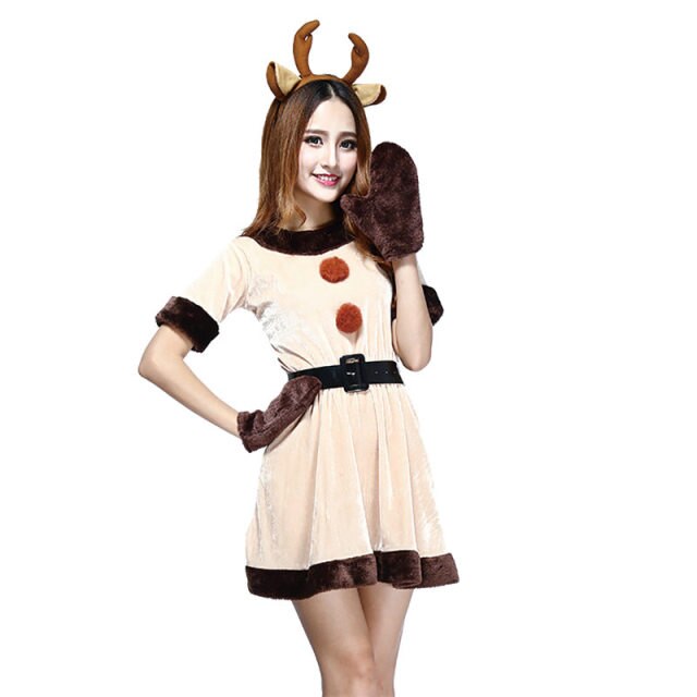 Women Reindeer Christmas Outfit Sexy Animal Adult Santa Claus Costume Cute Deer Tutu Dress XMAS Party Role Play Fancy Dress U3