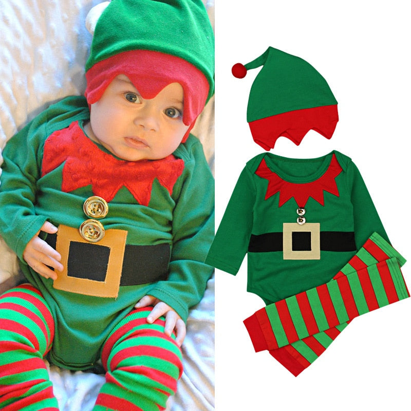 Newborn Baby Christmas Elf Cosplay For Baby Kids Santa Costumes New Year Outfit Halloween Costumes Long Sleeve 3Pieces