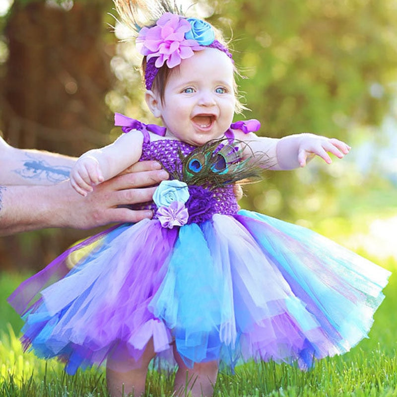 Girls Rainbow Fairy Tutu Dress Fluffy Baby Dress with Matching Headband Toddler Halloween Birthday Photo Costume TS125