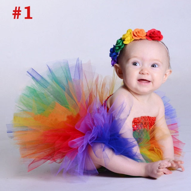 Girls Rainbow Fairy Tutu Dress Fluffy Baby Dress with Matching Headband Toddler Halloween Birthday Photo Costume TS125