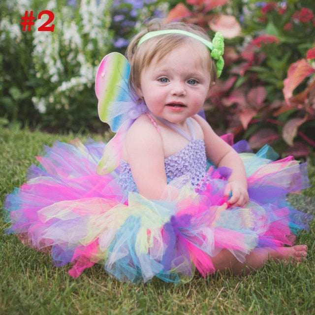 Girls Rainbow Fairy Tutu Dress Fluffy Baby Dress with Matching Headband Toddler Halloween Birthday Photo Costume TS125