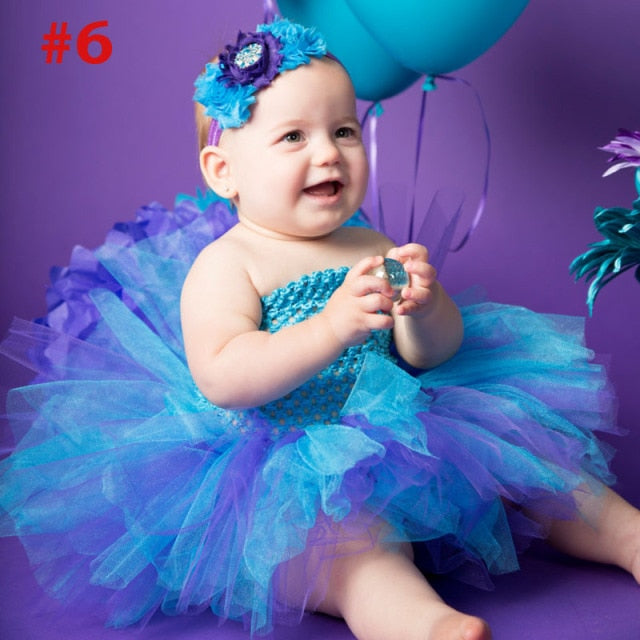 Girls Rainbow Fairy Tutu Dress Fluffy Baby Dress with Matching Headband Toddler Halloween Birthday Photo Costume TS125