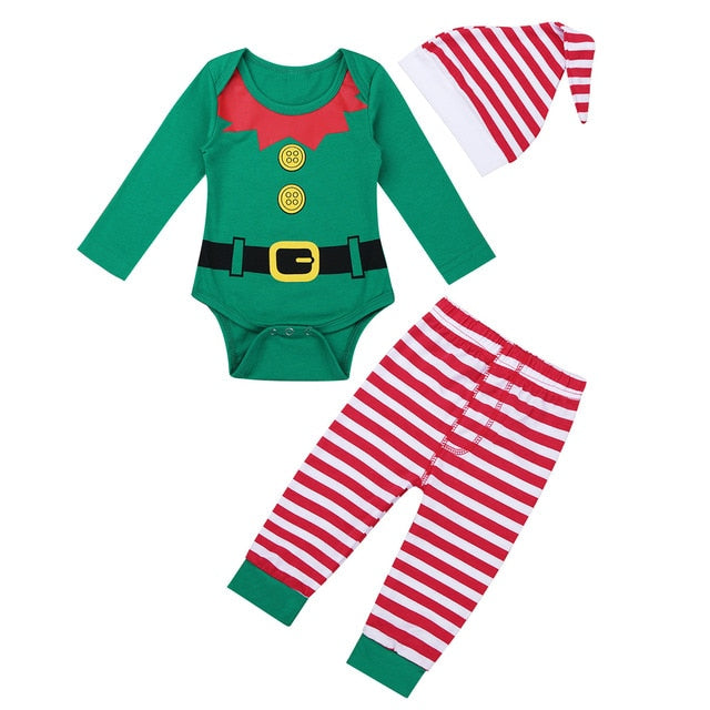 High Quality Baby Boy Girl Autumn Christmas xmas Clothes Set Toddler Baby Boys Girls Romper Pant Hat Outfits Clothes