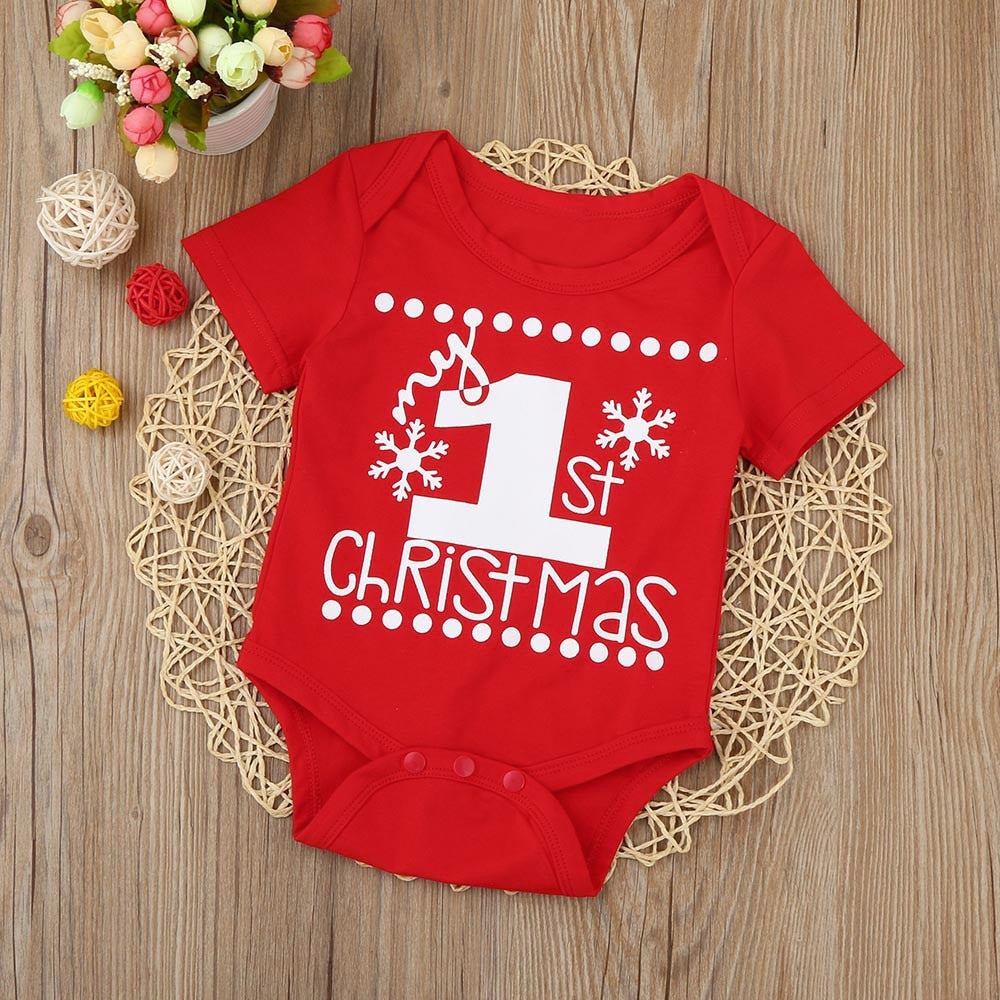 Newborn Baby Kids Girls Boys Merry Christmas Bodysuit My First Christmas Jumpsuit Outfit Clothes DS19